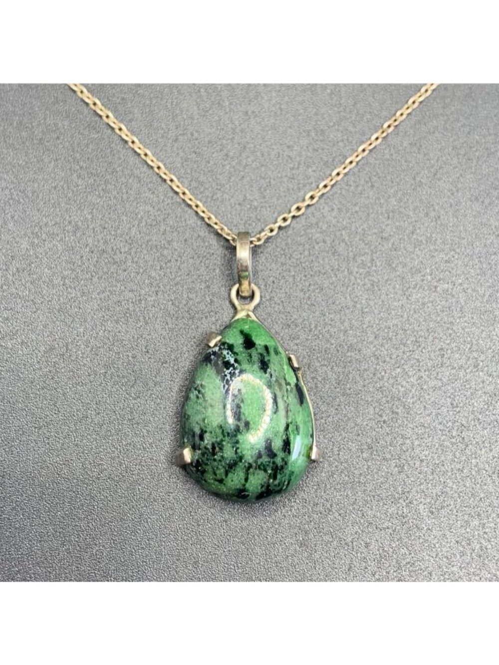 Green Chrysoprase & Sterling Silver 925 Pear Shape Pendant Necklace Size 16''